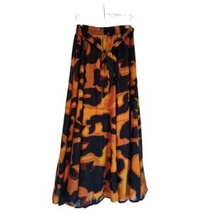 Her Destiny Maxi Skirt L Boho Abstract Print Tie Waist Flowy Festival Statement